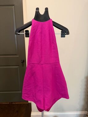 Impressions Vibrant Pink Halter Romper with bow on back